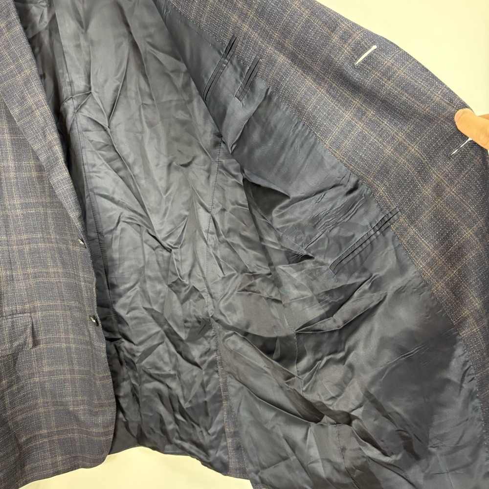 Canali Wool Plaid Sport Coat US 46L Navy Blazer - Picture 10 of 12
